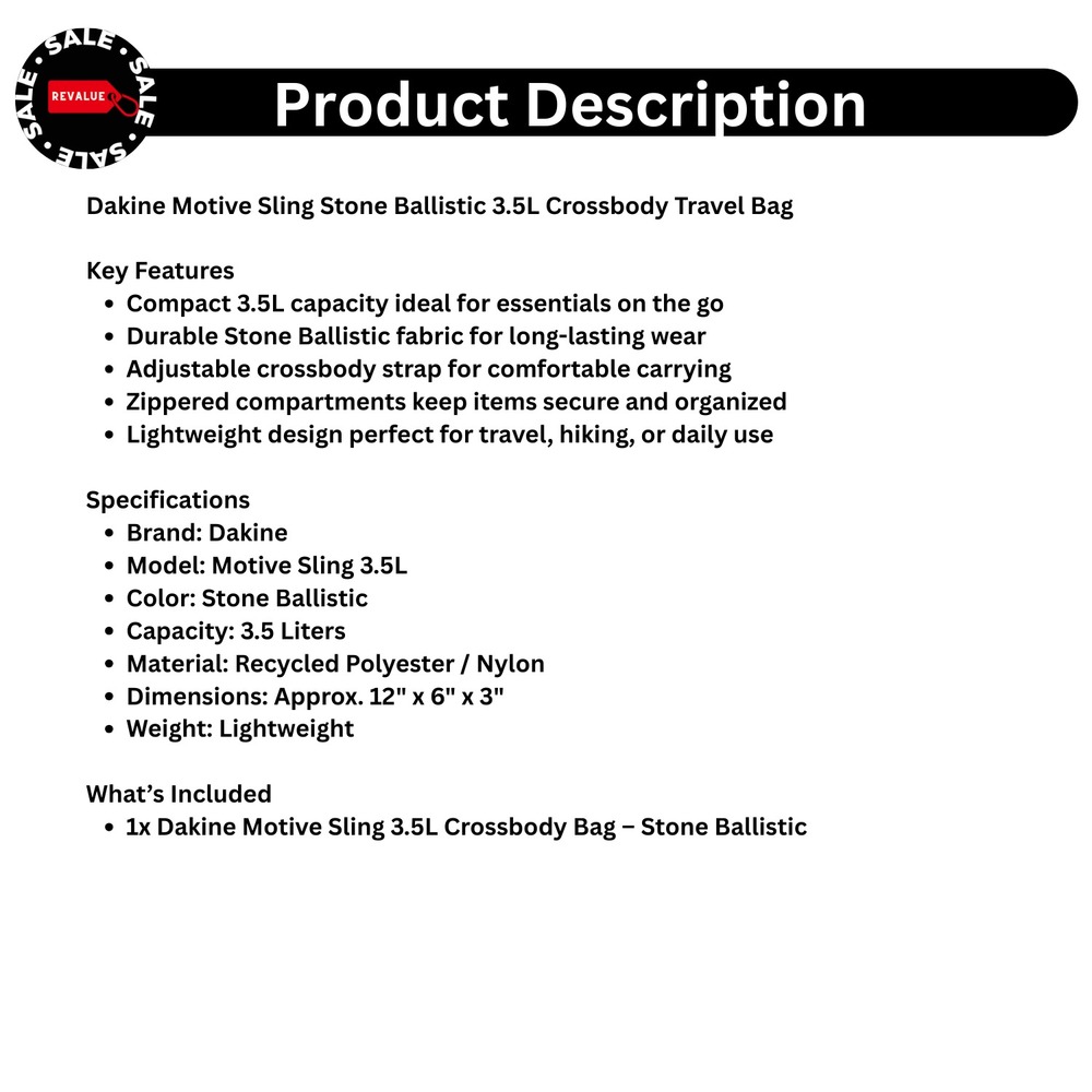 Dakine Motive Sling Stone Ballistic 3.5L Crossbody Travel Bag - Picture 2 of 8